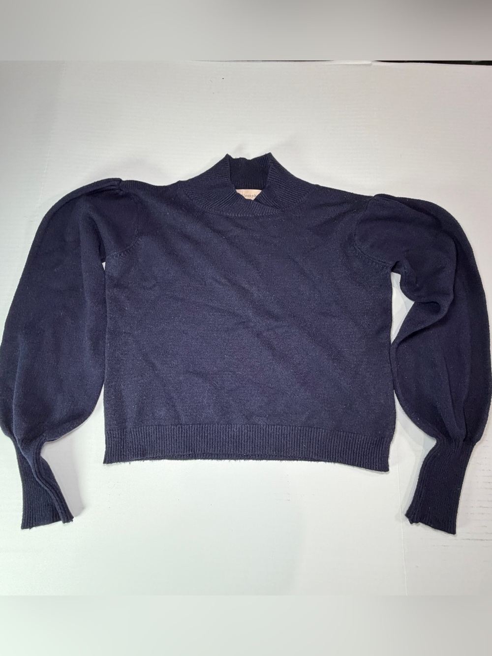 Philosophy Navy Puff-Sleeve Mockneck Sweater